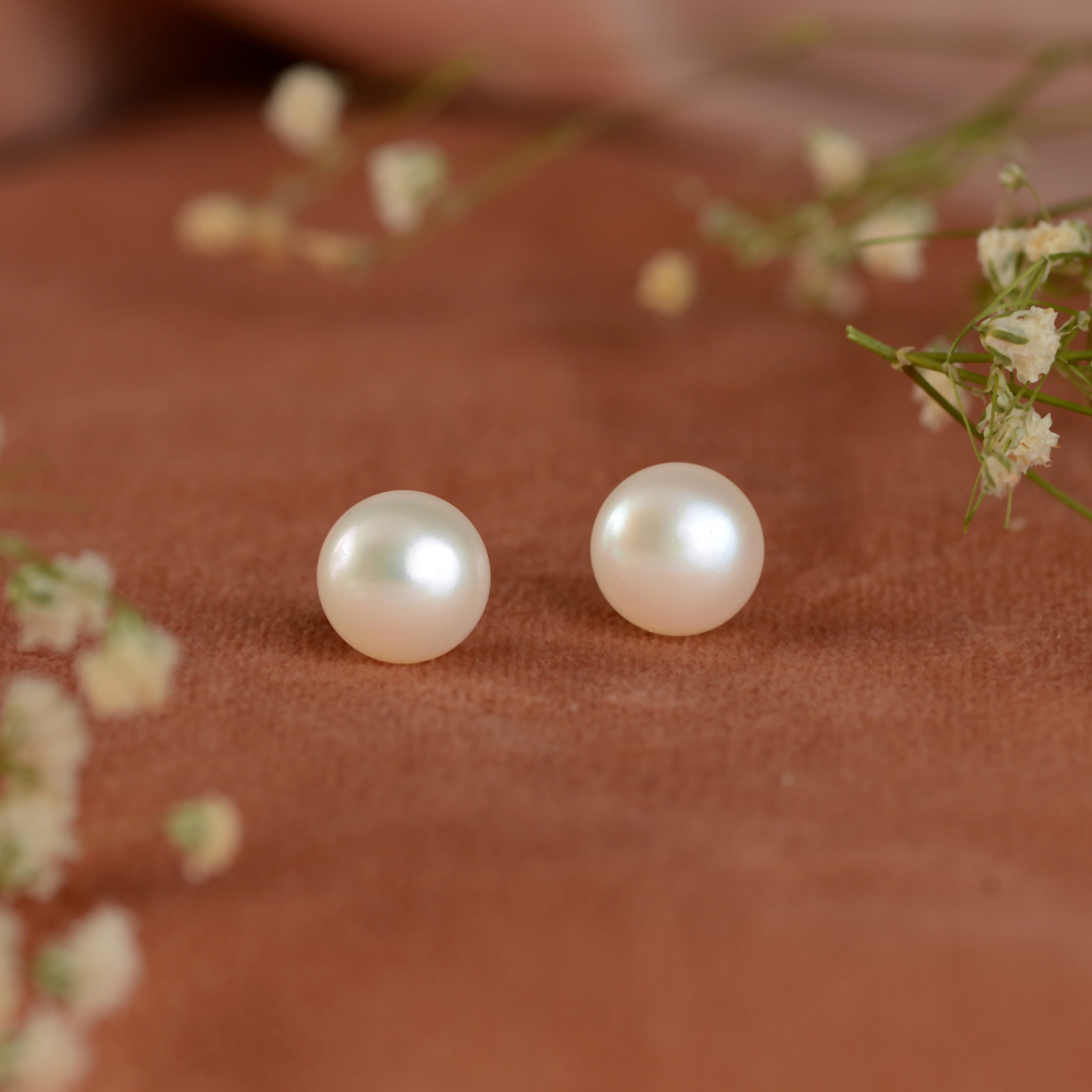 Classic Peach-colored Freshwater Pearls Studs Earrings
